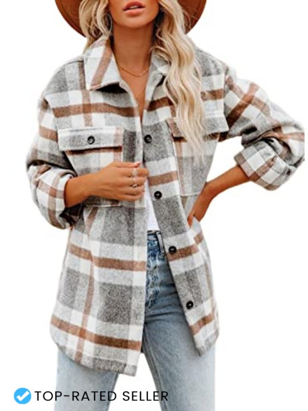 Women's Plaid Flannel Shacket Button Down Oversized Casual Jacket